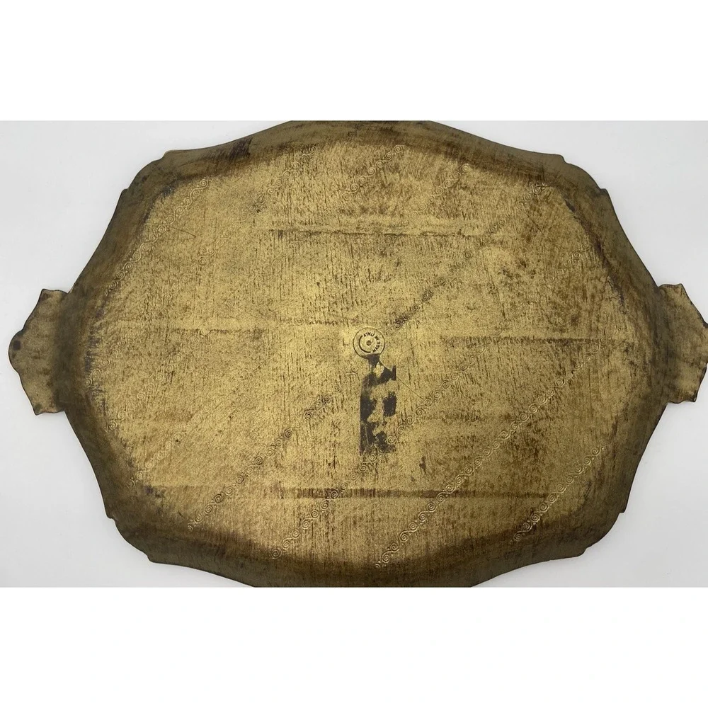 Vintage Italian‎ Florentine Gilt Toleware Orange Gold 14x20 Handled Tray Italy